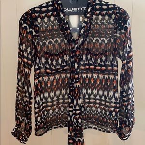 Patterson Kincaid Geometric Print Tie Neck Blouse